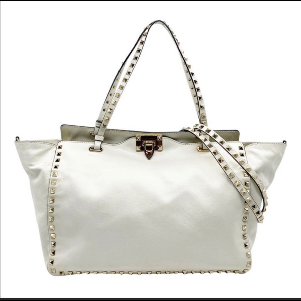 Valentino Garavani white rockstud tote bag medium